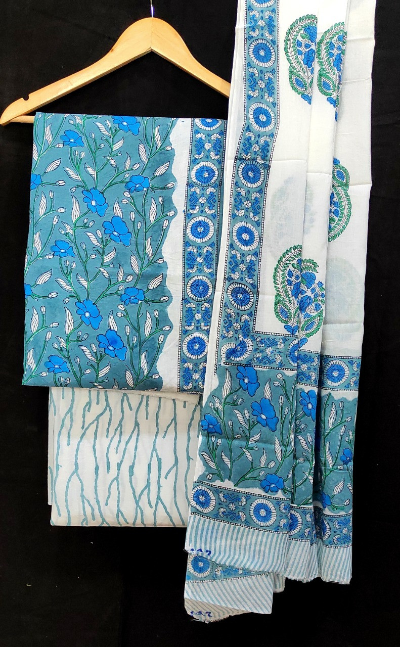 Hand Block Printed cotton suit material with cotton dupatta