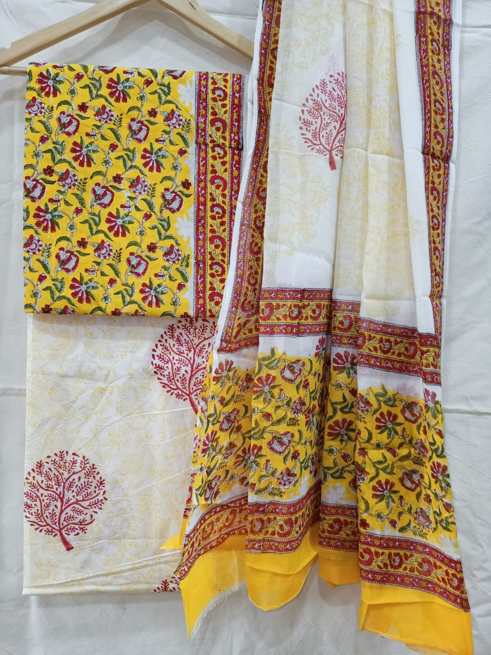 Hand Block Printed cotton suit material with cotton dupatta