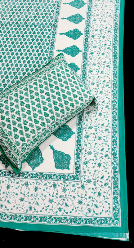 Hand block cotton Bed sheet with Pillow cover
