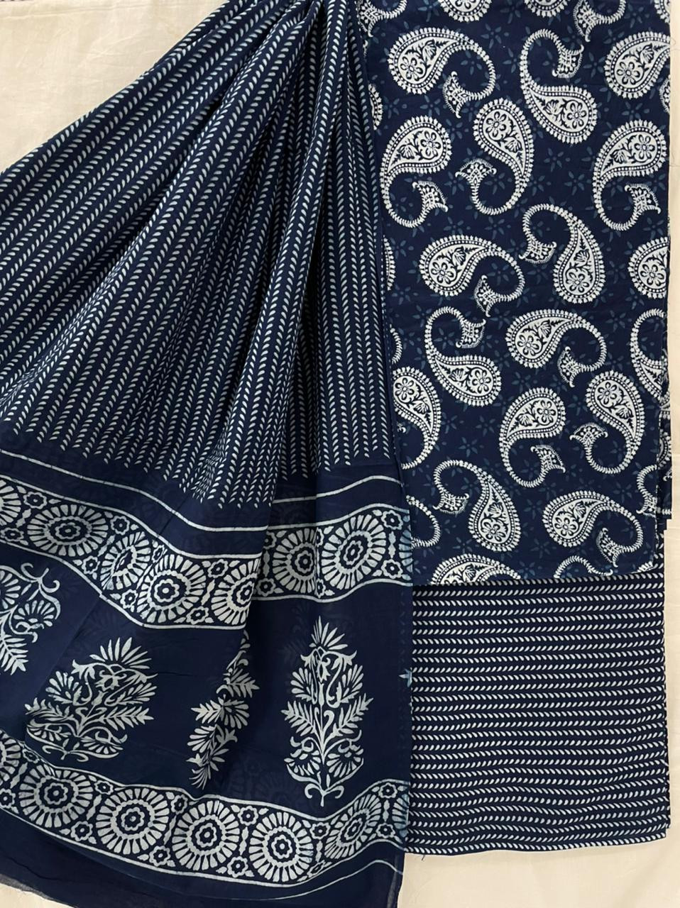 Hand Block Printed cotton suit material with cotton dupatta