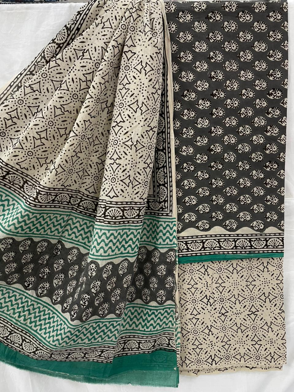 Hand Block Printed cotton suit material with dupatta
