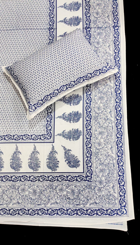 Hand block cotton Bed sheet with Pillow cover