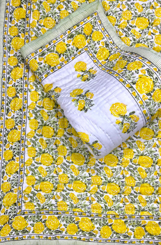 Hand block cotton Reversible Quilt