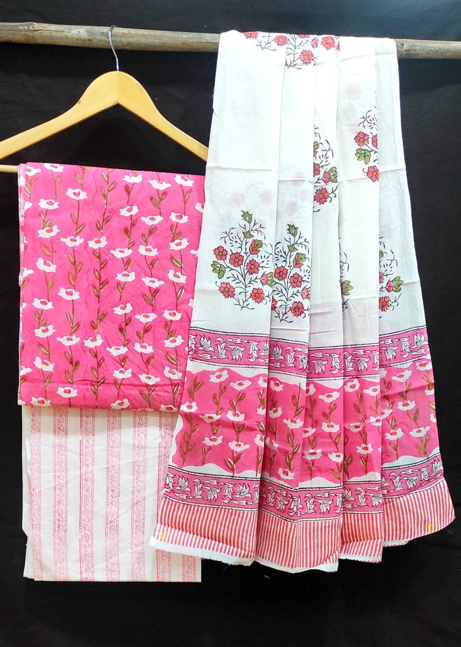 Hand Block Printed cotton suit material with cotton dupatta
