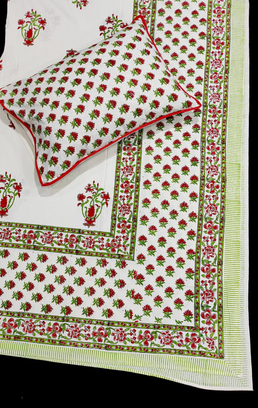 Hand block cotton Bed sheet with Pillow cover