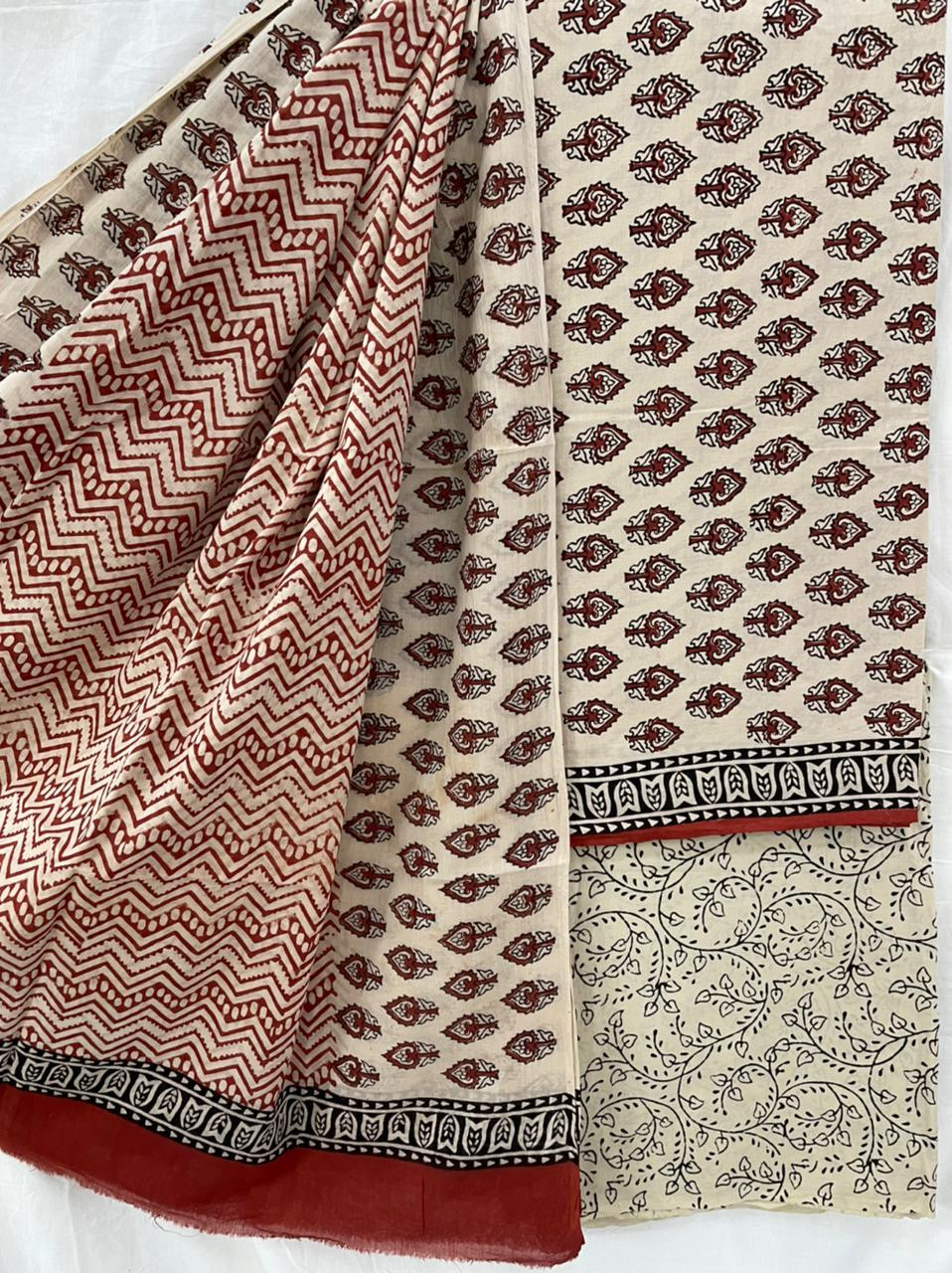 Hand-Block Printed cotton suit material with cotton dupatta