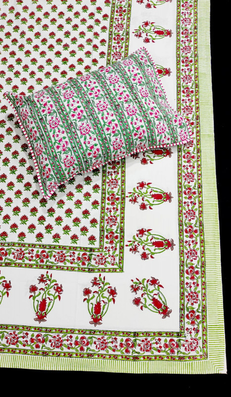 Hand block cotton Bed sheet with Pillow cover